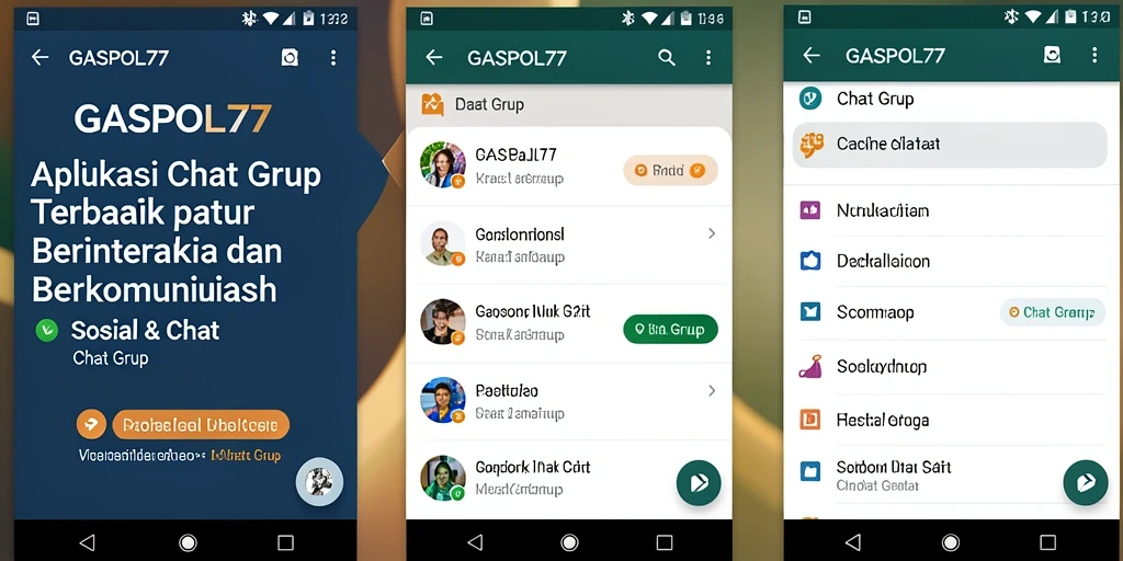 Antarmuka dan fungsi utama aplikasi GASPOL77 untuk chatting grup.