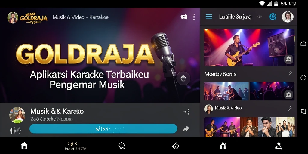 Antarmuka aplikasi GOLDRAJA dengan fitur Karaoke menarik.