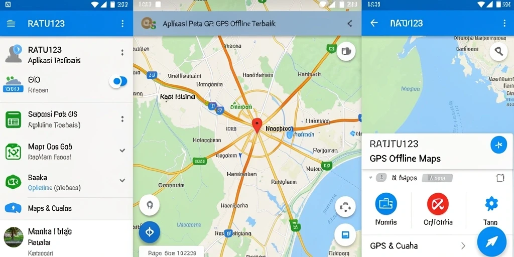 Antarmuka pengguna intuitif aplikasi GPS Offline Maps.