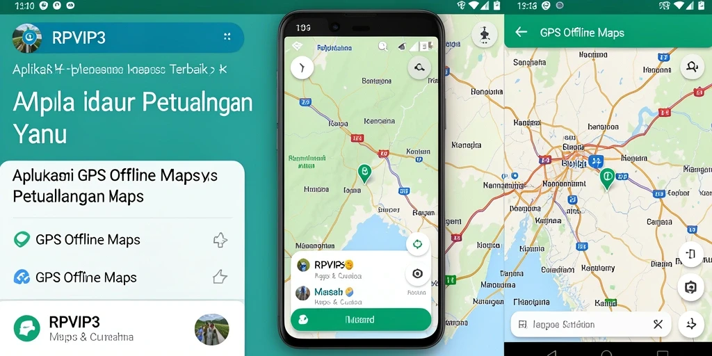 Screenshot aplikasi RPVIP3 menampilkan antarmuka GPS Offline Maps yang mudah digunakan.