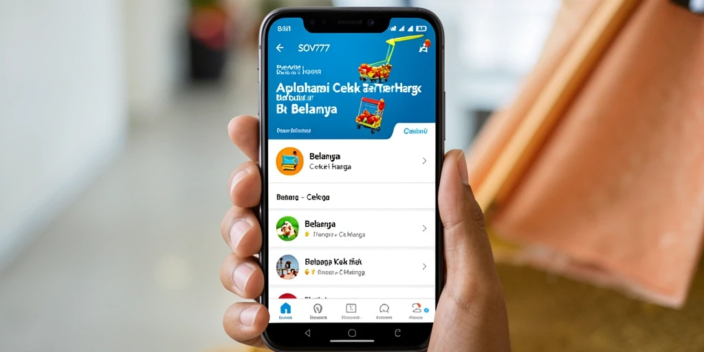 Antarmuka utama aplikasi SOV777 untuk cek harga produk.